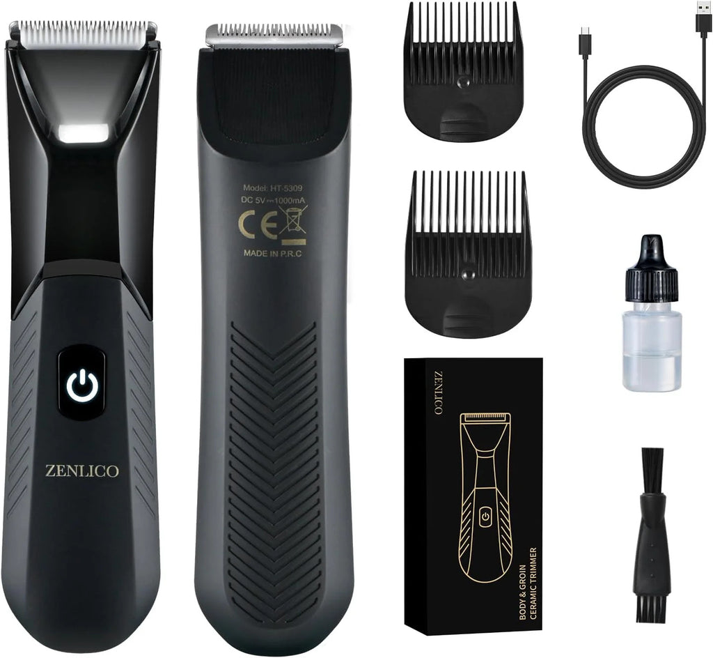 Men's Body Hair Trimmer with Ceramic Blades, Rechargeable Full-Body Grooming