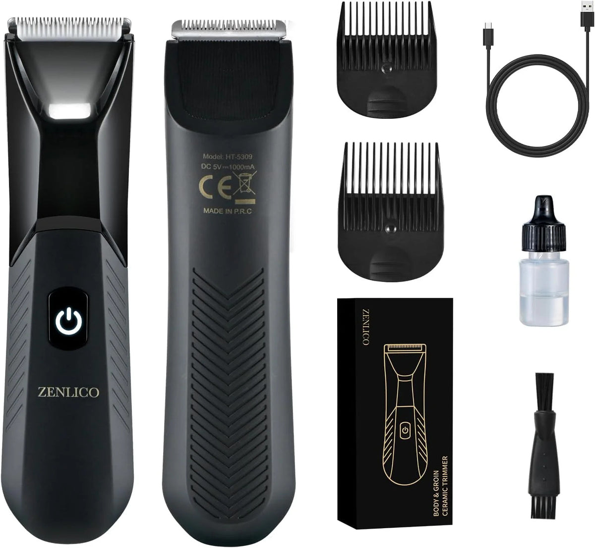 Men's Body Hair Trimmer with Ceramic Blades, Rechargeable Full-Body Grooming