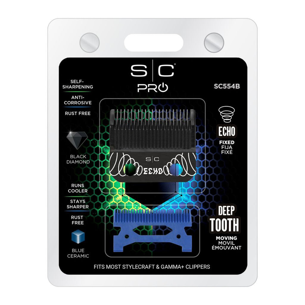 Professional Clipper Blade Set with Blue Ceramic Cutter for Haircutting - Black DLC Echo