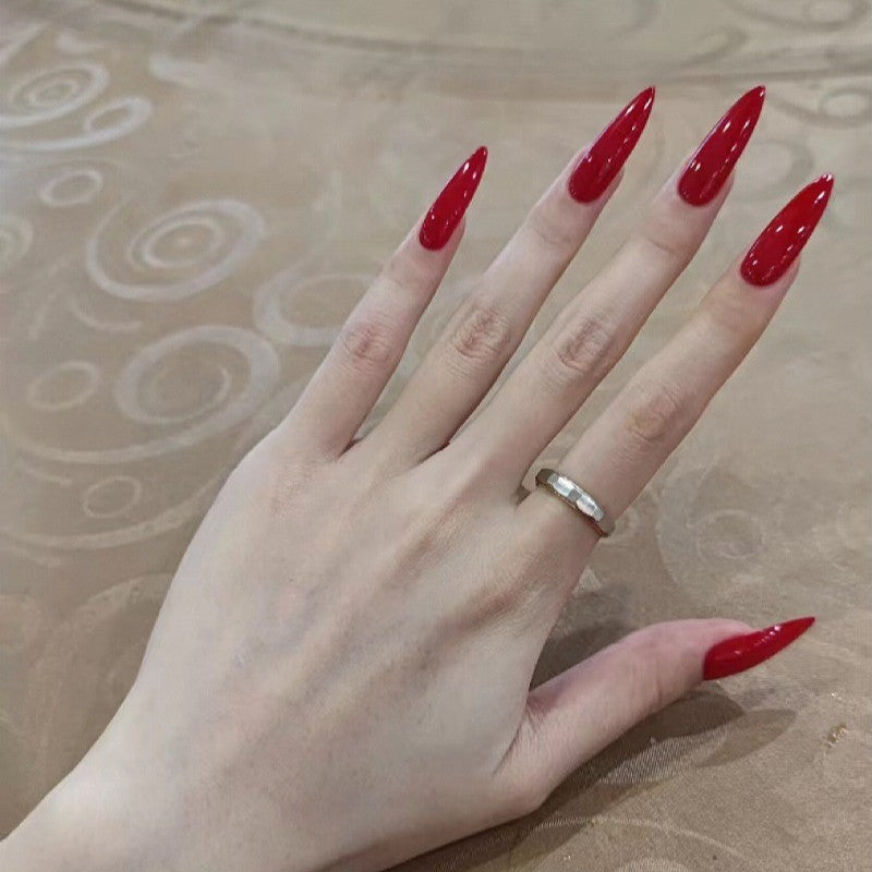48Pcs Bright Red Long Stiletto Press-On Nails for Manicure - Solid Color