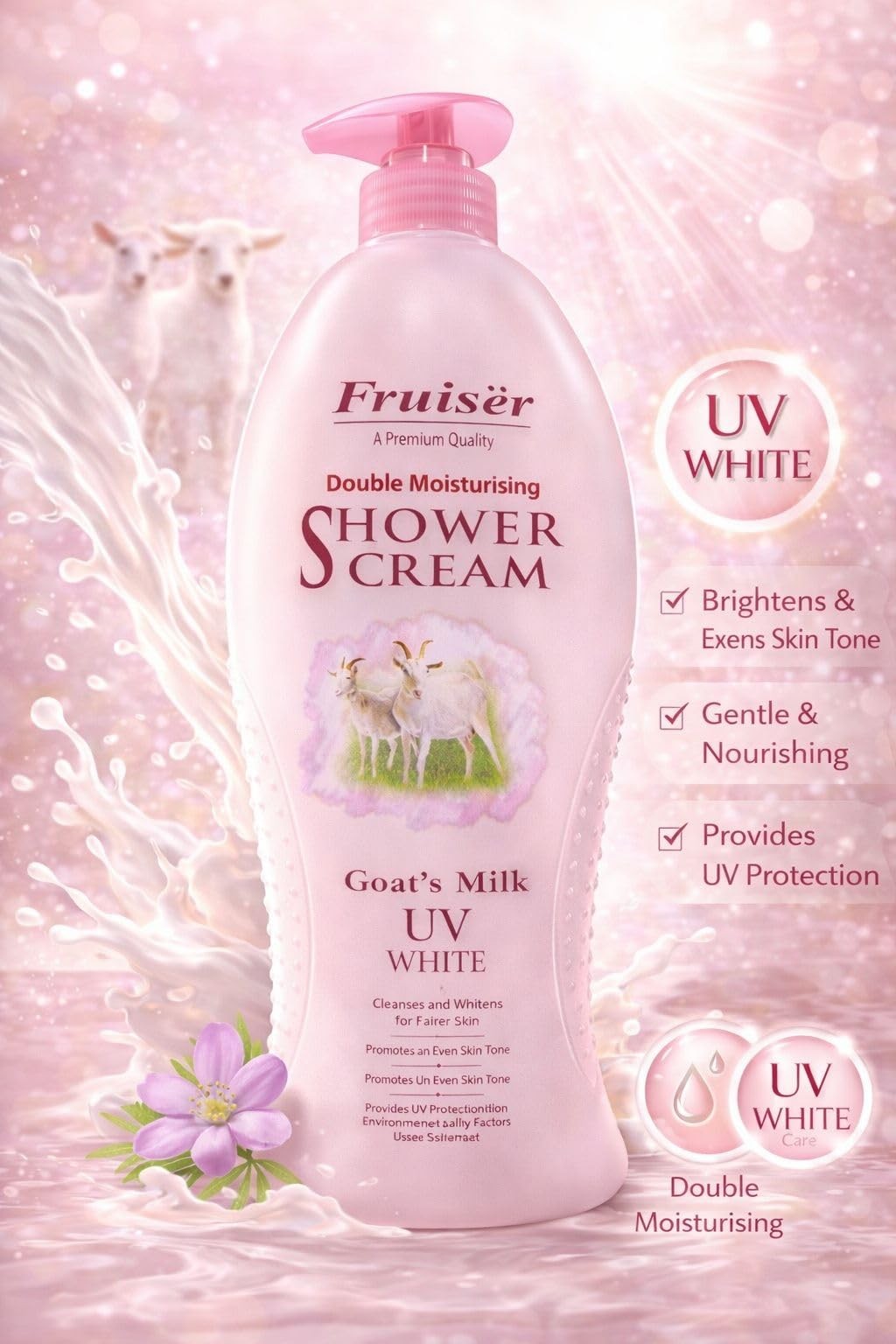 Fruiser Goat Milk Moisturizing Body Wash 1000ml - Gentle Hydrating Shower Cream