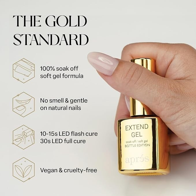 Apres Nail Extend Gel Gold Bottle 15mL - Soft Gel for Gel-X Extensions