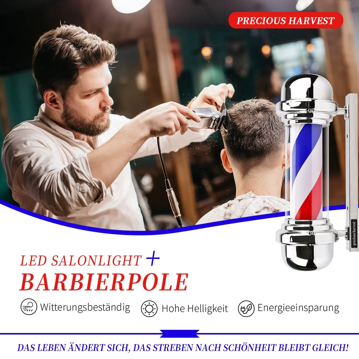 22.8 Inch LED Illuminated Barber Pole Sign with Rotating Stripe