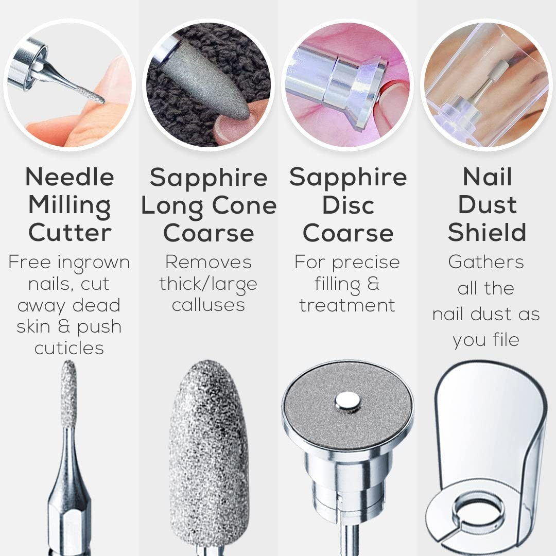 Professional Nail Drill Kit with 10 Attachments, Portable Electric File for Acrylic & Gel Nails