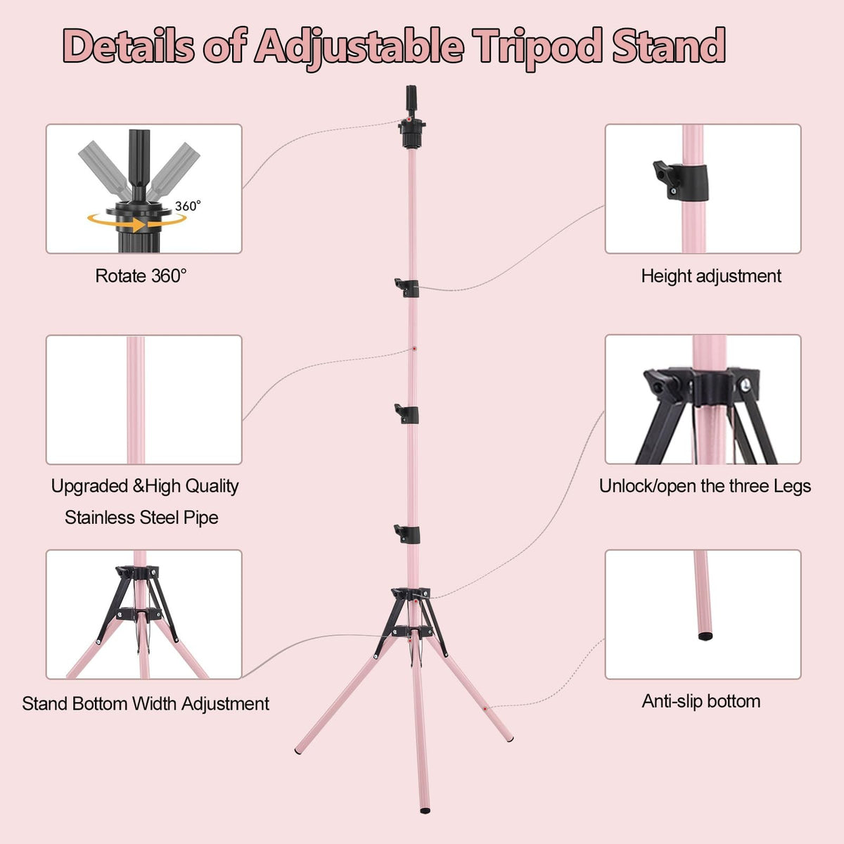 Adjustable Wig Head Stand Tripod for Cosmetology & Hairdressing