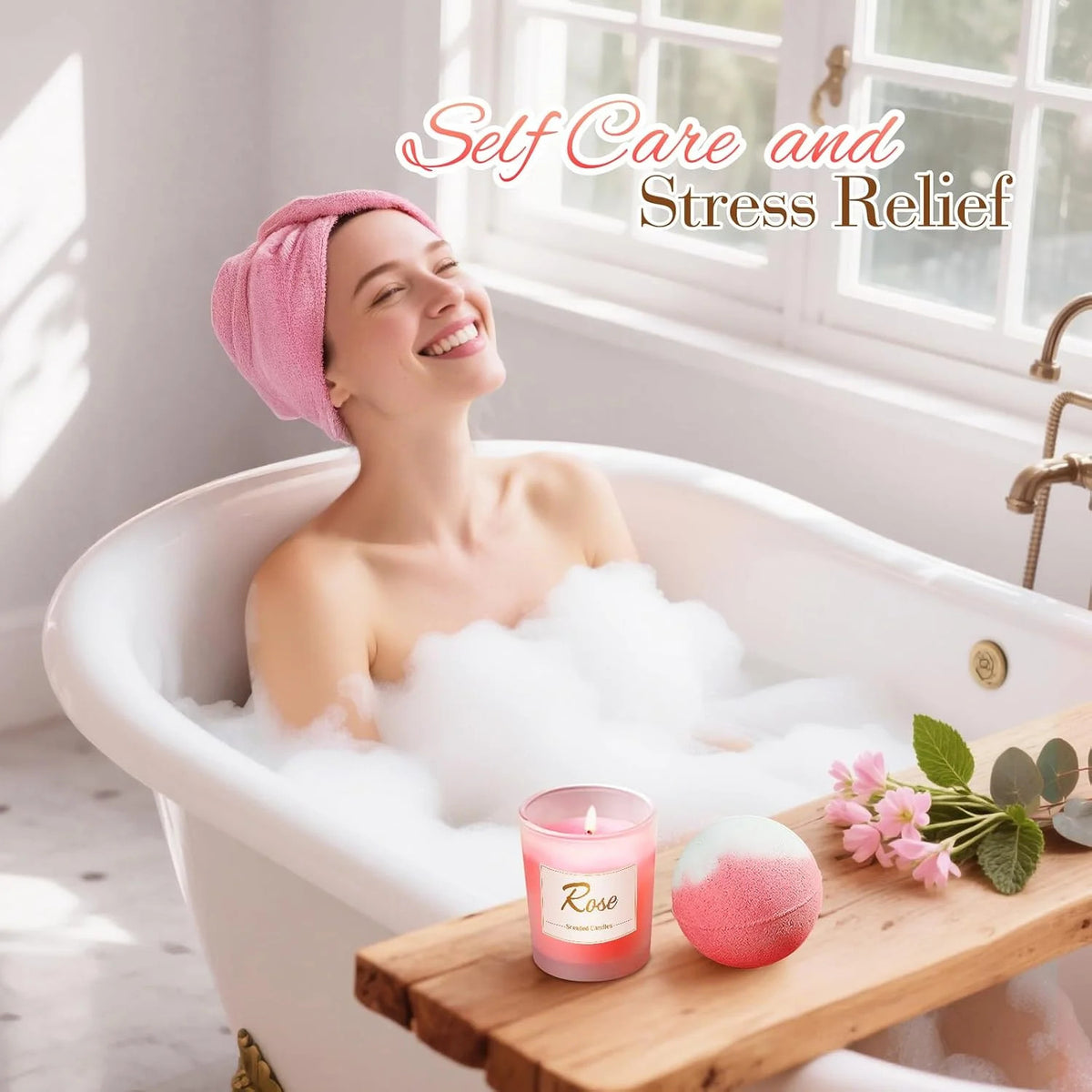 Pink Self Care Spa Gift Set for Women - Relaxation & Stress Relief