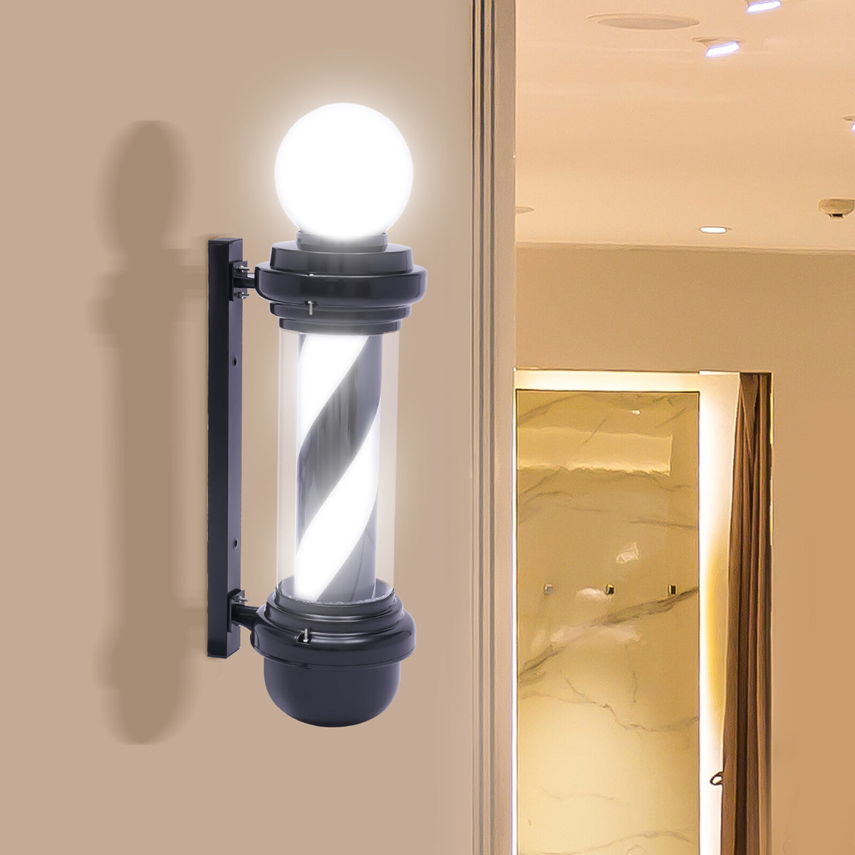 Black & White Rotating LED Barber Pole Light Wall Sign 20W Waterproof 27in