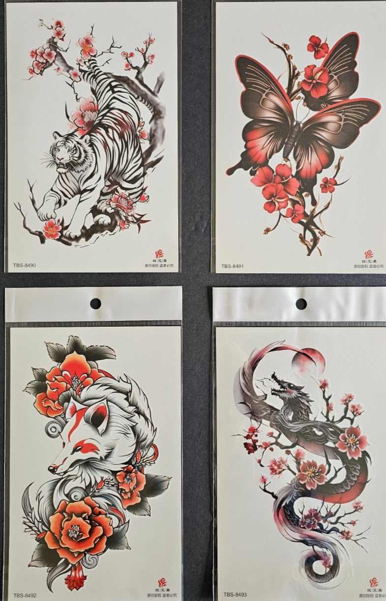 Temporary Tattoo Sheets 4 Pack – Premium Waterproof Body Art For Men & Women