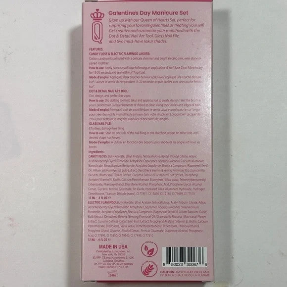 LONDONTOWN Queen of Hearts Pink Nail Polish Manicure Set with Nail Art Tools