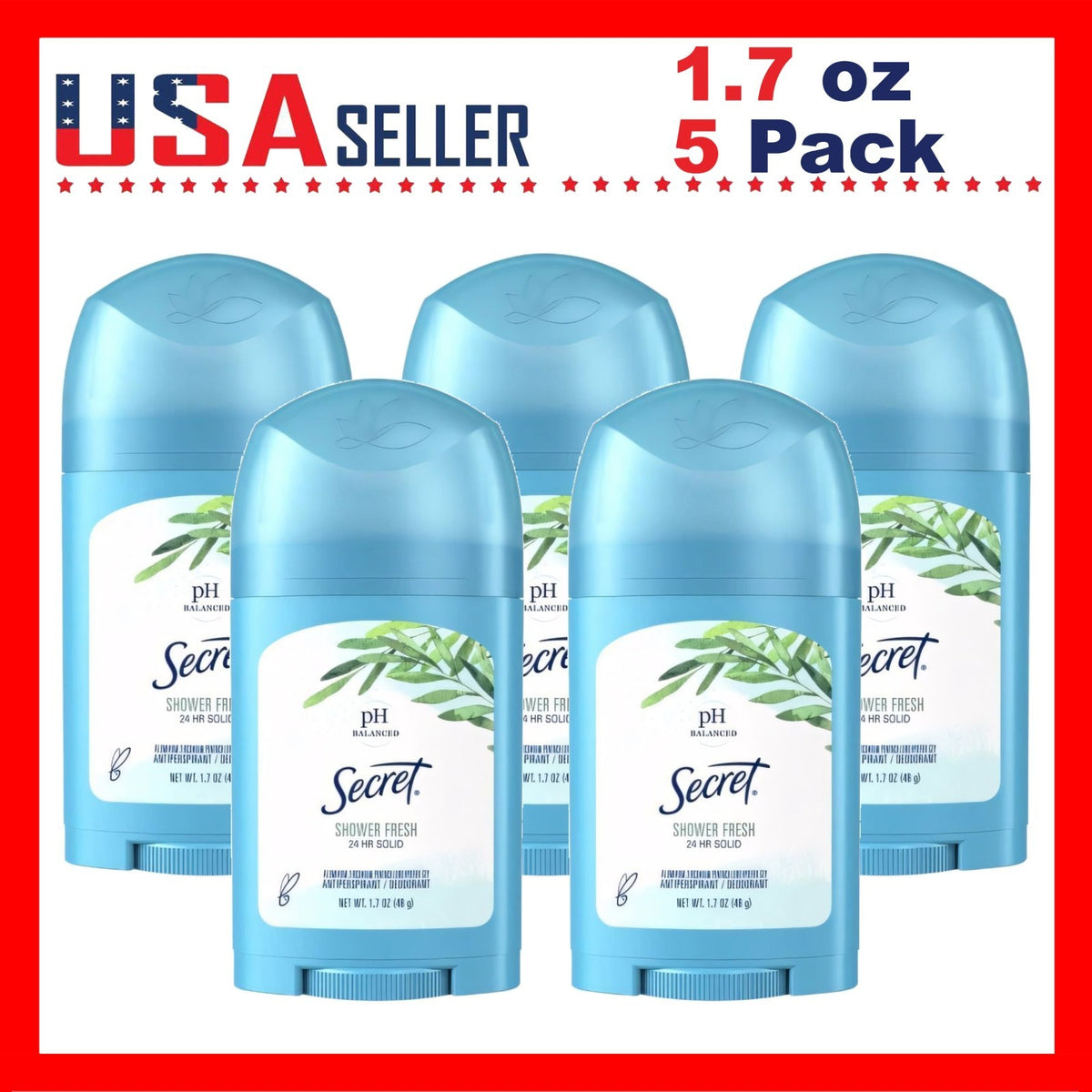 Secret Shower Fresh Antiperspirant Deodorant Stick 24H - 5 Pack, 1.7 oz
