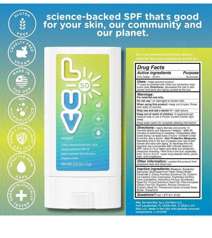 SPF 50 Mineral Sunscreen Stick - 0.6 oz, Broad Spectrum UV Protection