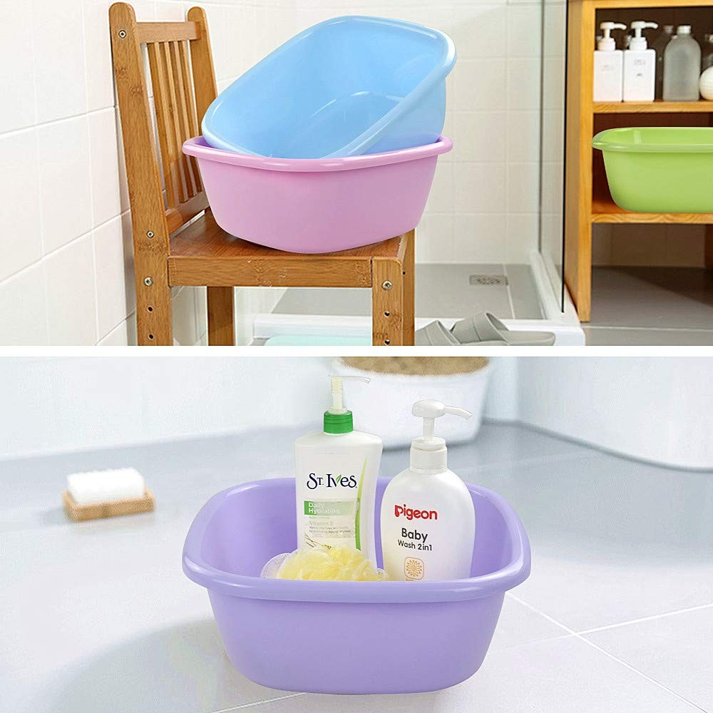 4 Pack 12 Quart Plastic Square Dish Basin Set for Kitchen & Laundry