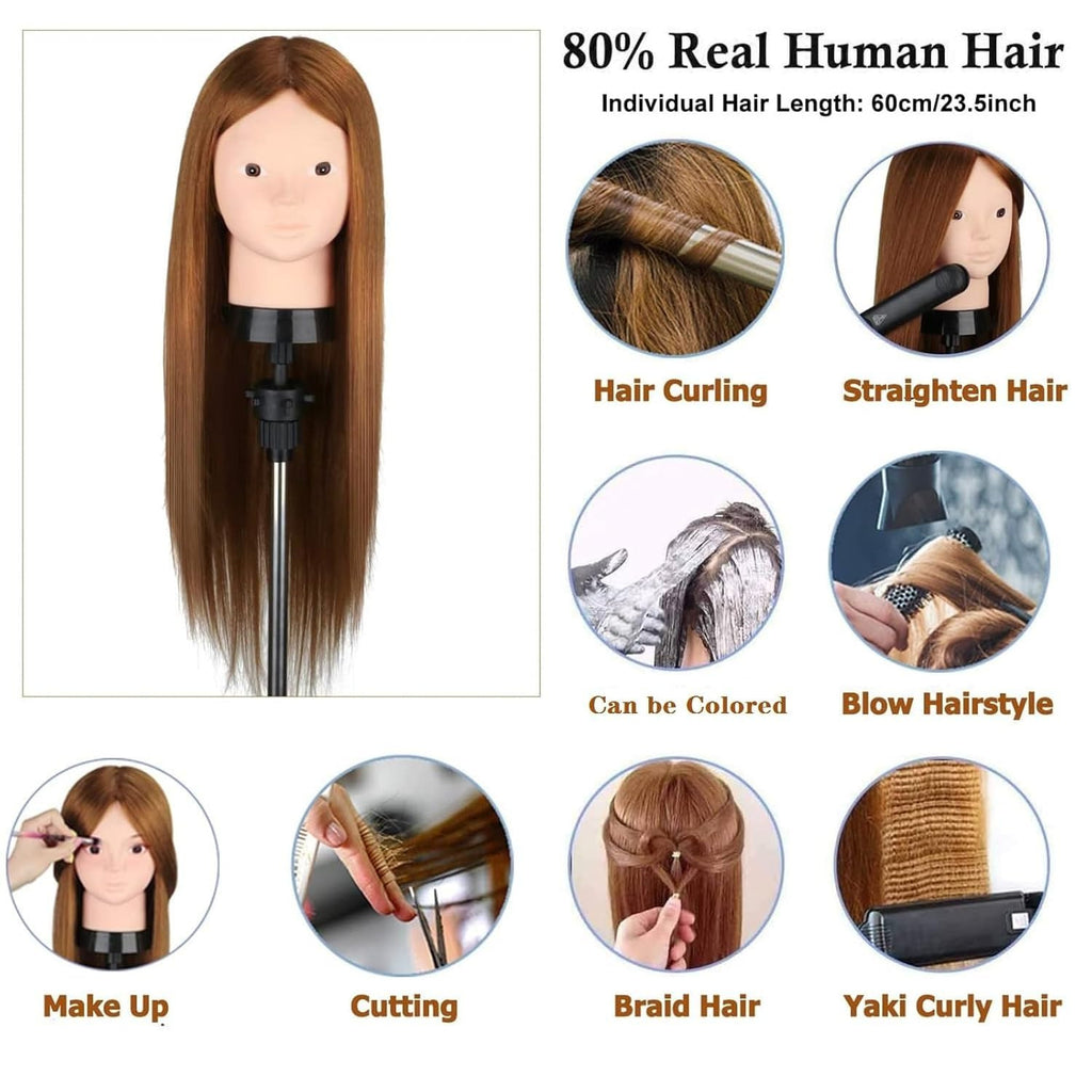 Mannequin Head with 80% Human Hair for Hair Styling & Makeup Practice