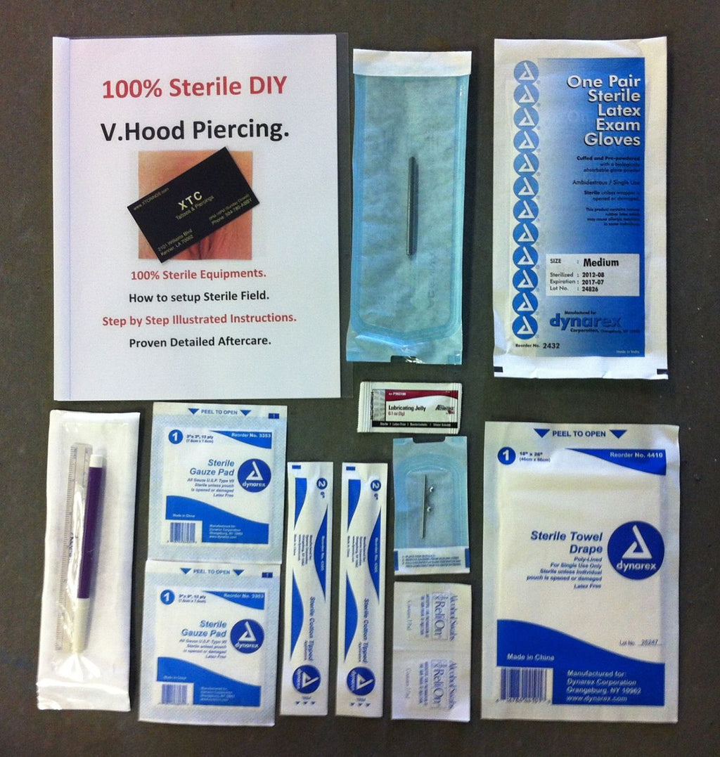 Sterile V-Hood Curve Barbell Piercing Kit with Receiving Tube - 14G Surgical Steel