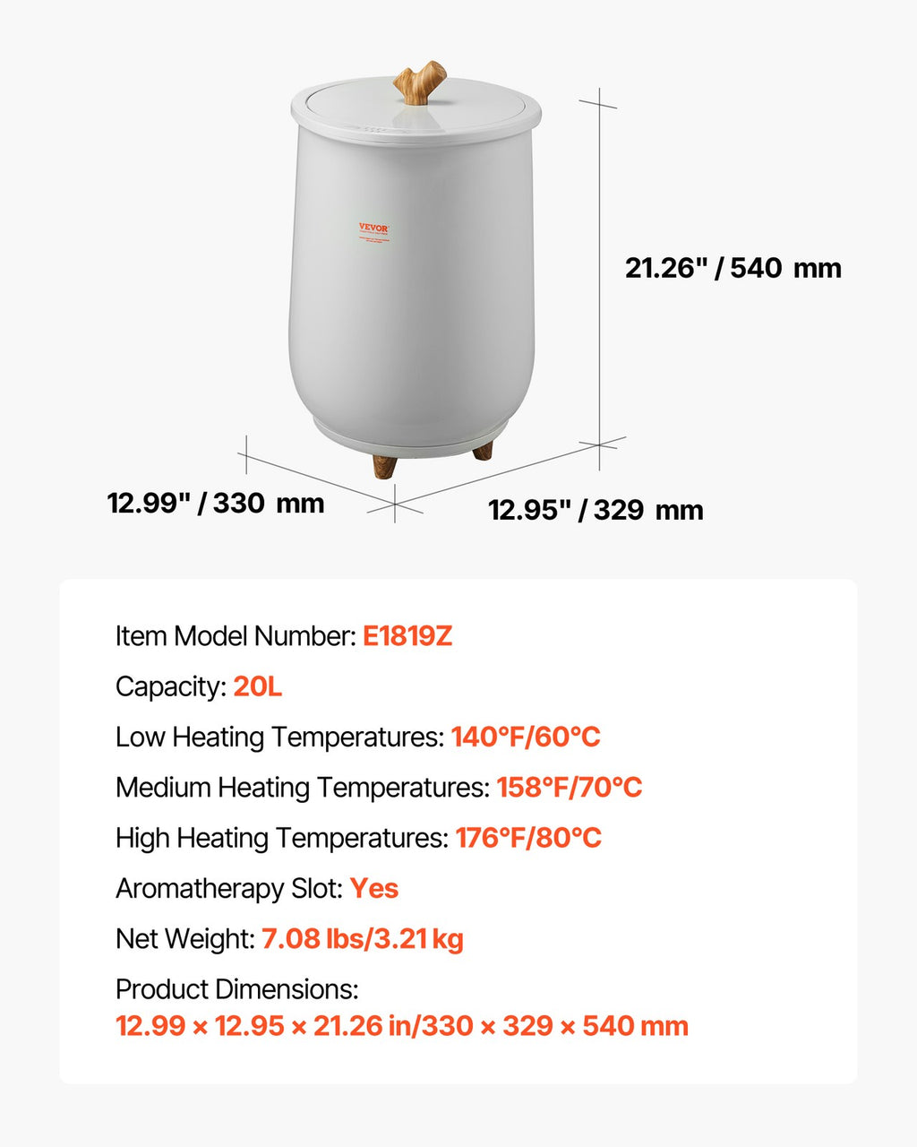 20L Towel Warmer Bucket with LED Light, Timer & Temperature Control
