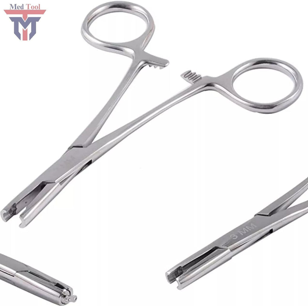 5.5in Micro Dermal Anchor Tube Insertion Hemostat Forceps - 3mm Hole Piercing Tool