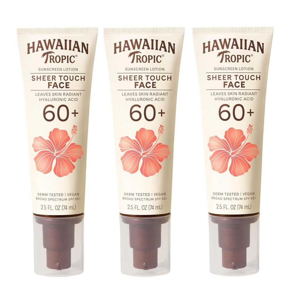 SPF 60 Face Sunscreen Lotion - Hawaiian Tropic Sheer Touch 2.5 oz (3 Bottles)