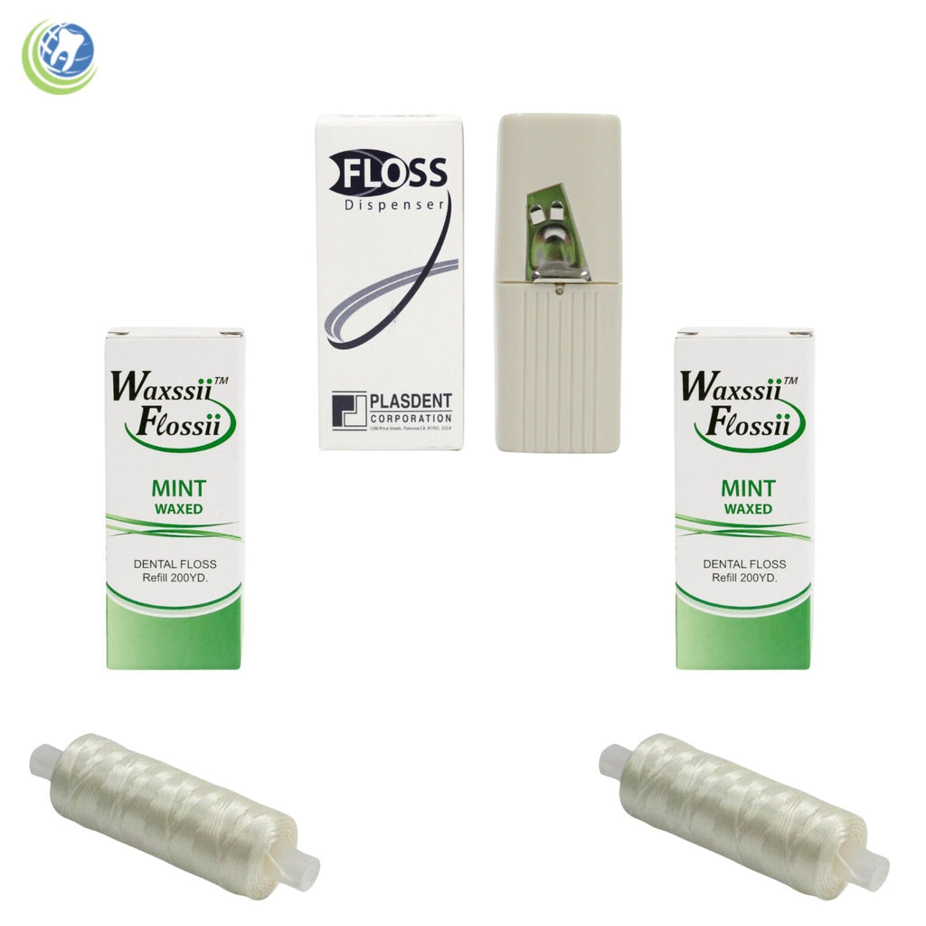 Dental Floss Dispenser with 2 Mint Waxed Floss Refills - 200 Yards