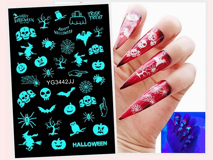 Halloween Nail Stickers Set - Luminous Pumpkin Skull Vampire Witch Spider
