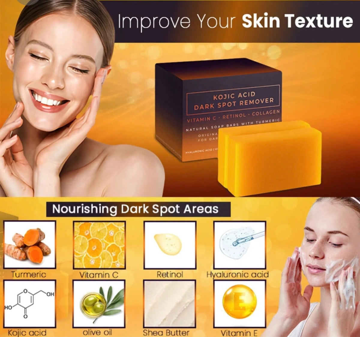 Kojic Acid Dark Spot Corrector Soap Bars with Vitamin C & Collagen - 2 Pack