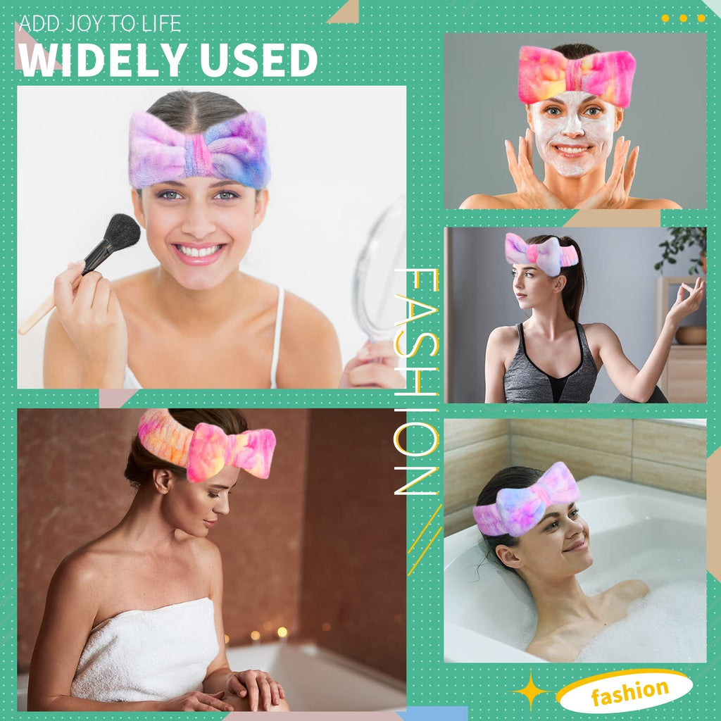 Spa Headband with Bow Tie Dye Plush Absorbent for Face Washing & Makeup