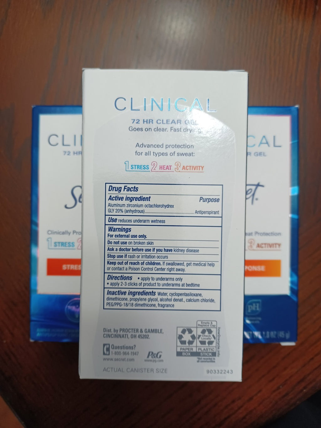 3 Pack Secret Clinical Strength Clear Gel Antiperspirant Deodorant 1.6 Oz