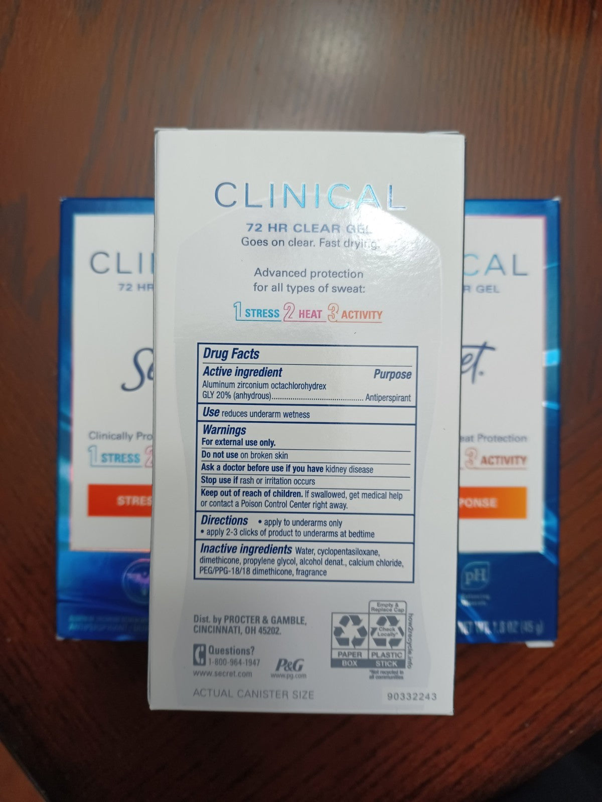 3 Pack Secret Clinical Strength Clear Gel Antiperspirant Deodorant 1.6 Oz