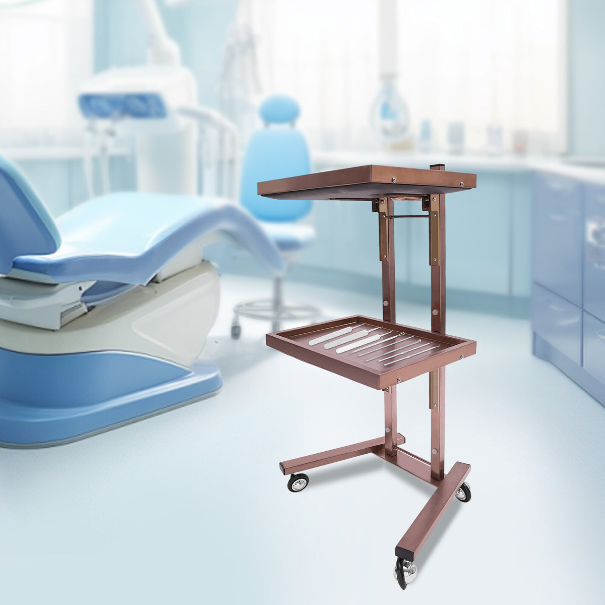 Salon Folding Rolling Trolley Cart with 2 Storage Trays for Barber Shop