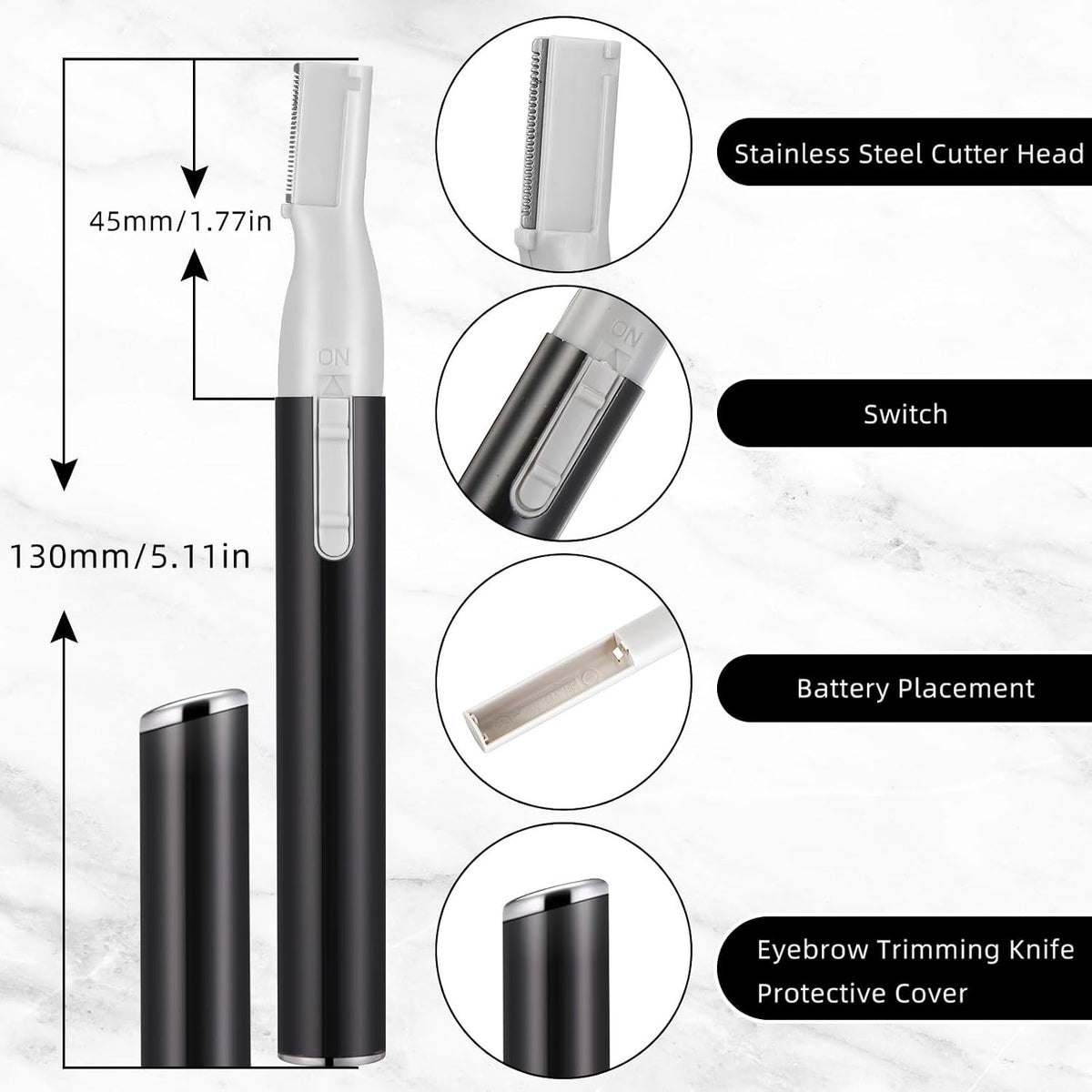 Electric Eyebrow Trimmer Set with Adjustable Comb - Portable Mini Razors