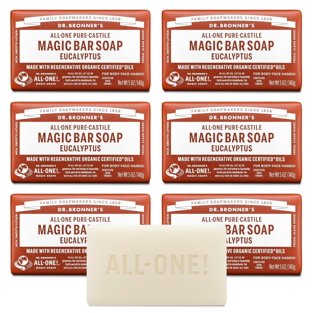Pure Castile Bar Soap 6oz & 12 Pack Natural Vegan Organic Skin Care