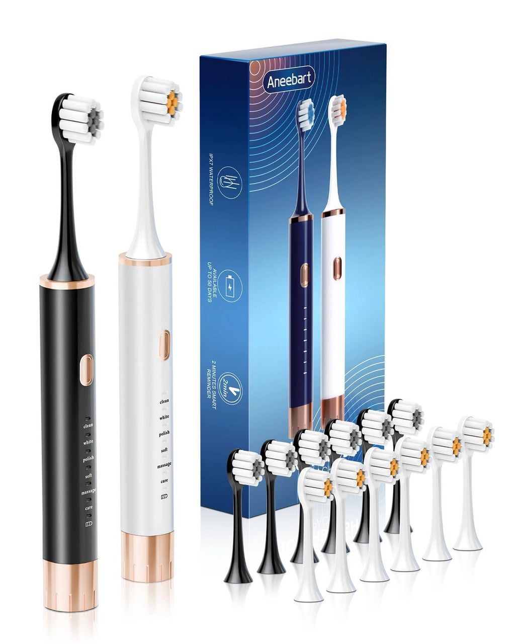 Electric Sonic Toothbrush Set with 12 Replacement Heads & 6 Modes - Rechargeable & Waterproof