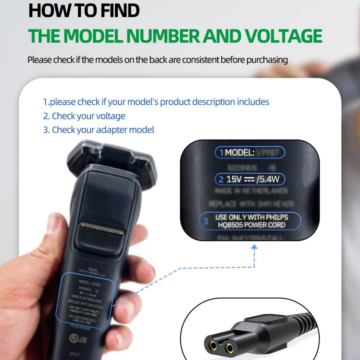 Replacement Charger Cord Kit for Beardtrimmer 7300 QT4050 QT4070