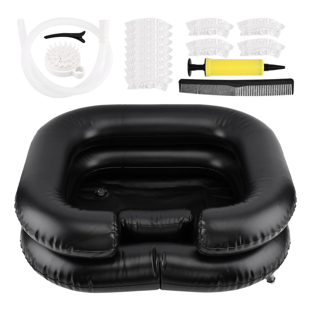 Inflatable Hair Washing Basin Portable Bed Shampoo Bowl with Massage Comb & Pump