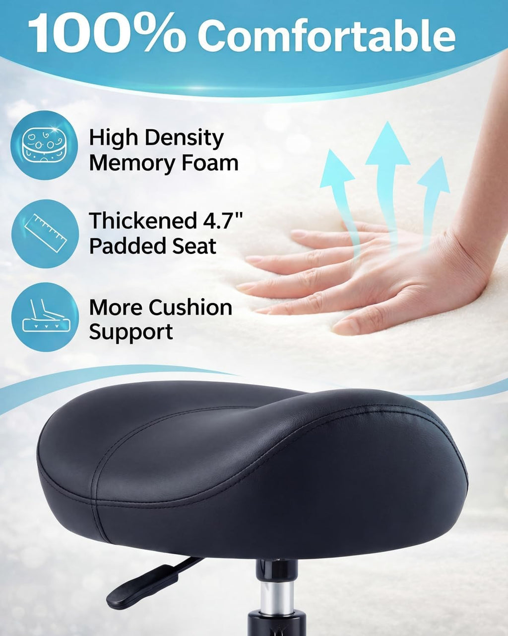 Black Hydraulic Salon Saddle Stool with 360° Swivel for Hair & Tattoo Chairs