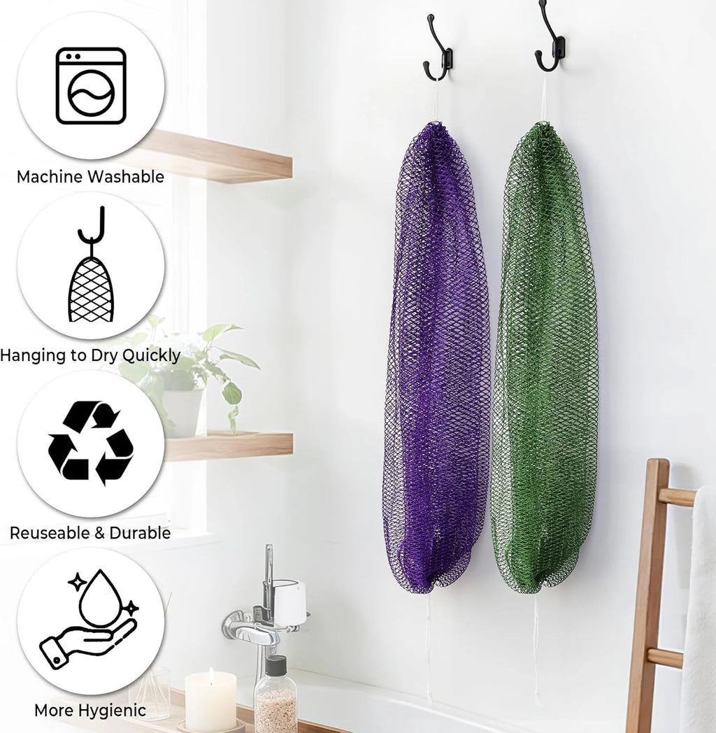 African Net Sponge Exfoliating Body Scrubber Set - 2 Pieces Natural Loofahs