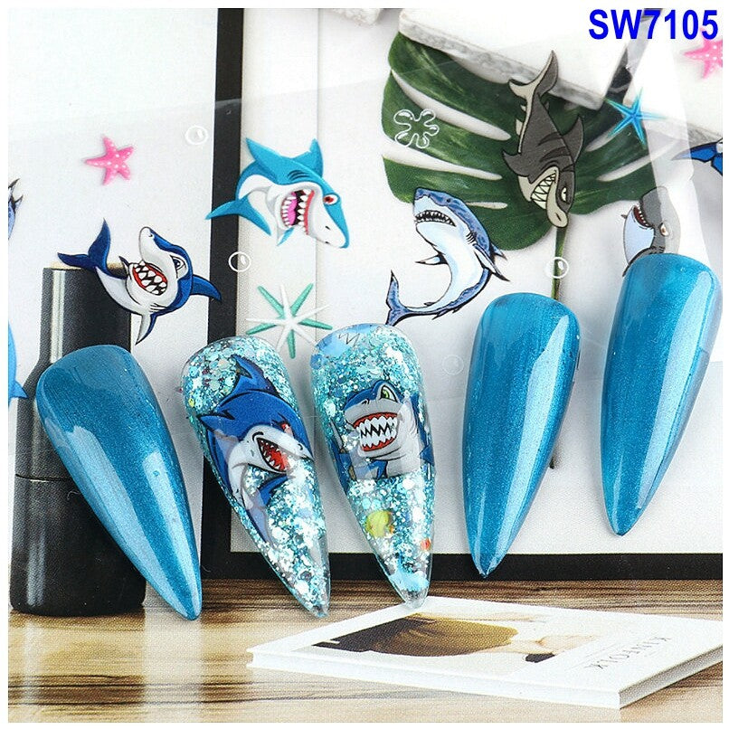 Sea World Fish Shark Shell Horse Star Nail Foil Transfer Stickers 10 Sheets