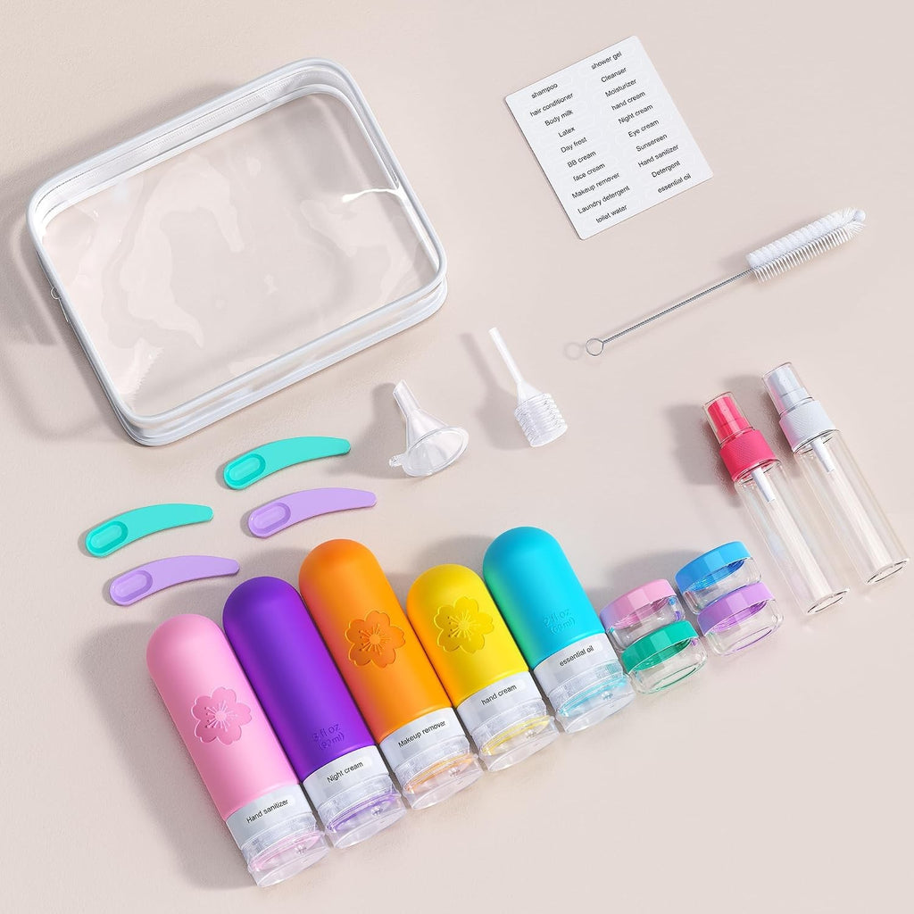 20 Pack TSA Approved Travel Bottles Silicone Toiletry Set with Waterproof Bag