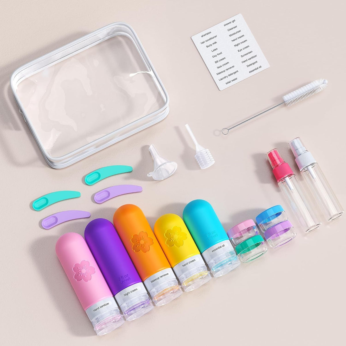 20 Pack TSA Approved Travel Bottles Silicone Toiletry Set with Waterproof Bag