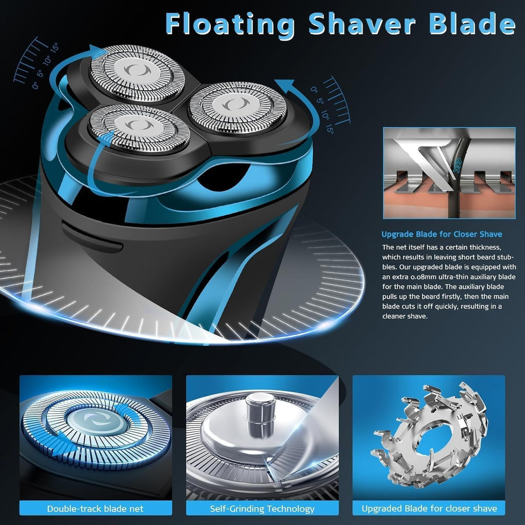Electric Razor for Men 4D Floating Head Wet & Dry Shaver IPX7 Waterproof