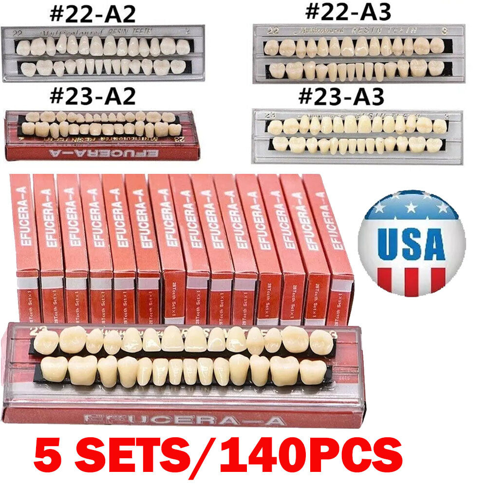 Denture Set 5 Pieces Acrylic Resin Full Upper & Lower Dentures - A2 A3 Shades