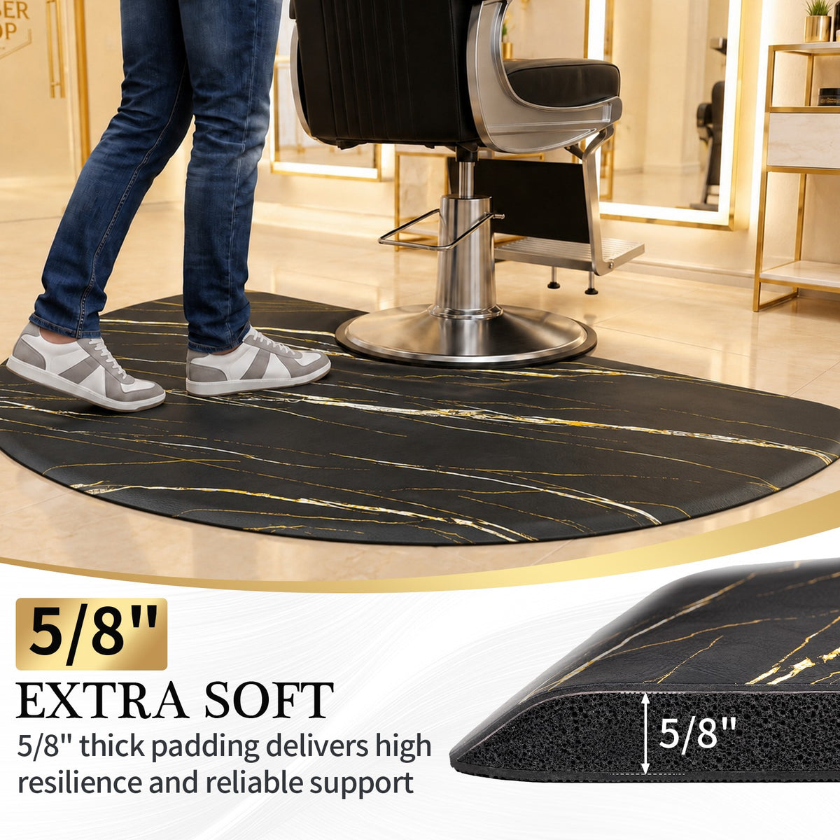 Heavy Duty Salon Floor Mat with 5/8 Inch Cushion and Lightning Pattern for Barber