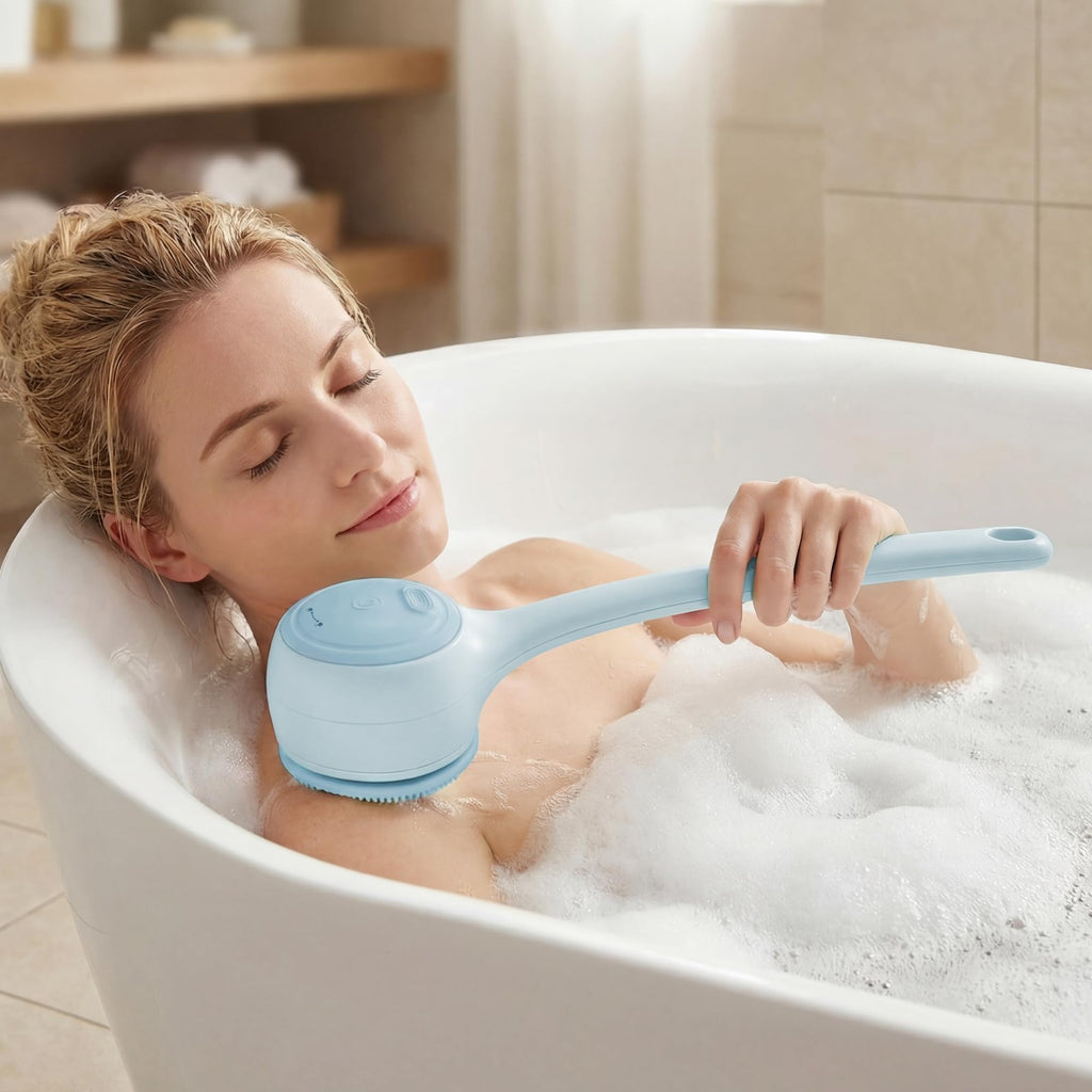 Electric Body Brush Back Scrubber with 5 Replaceable Heads and Hook