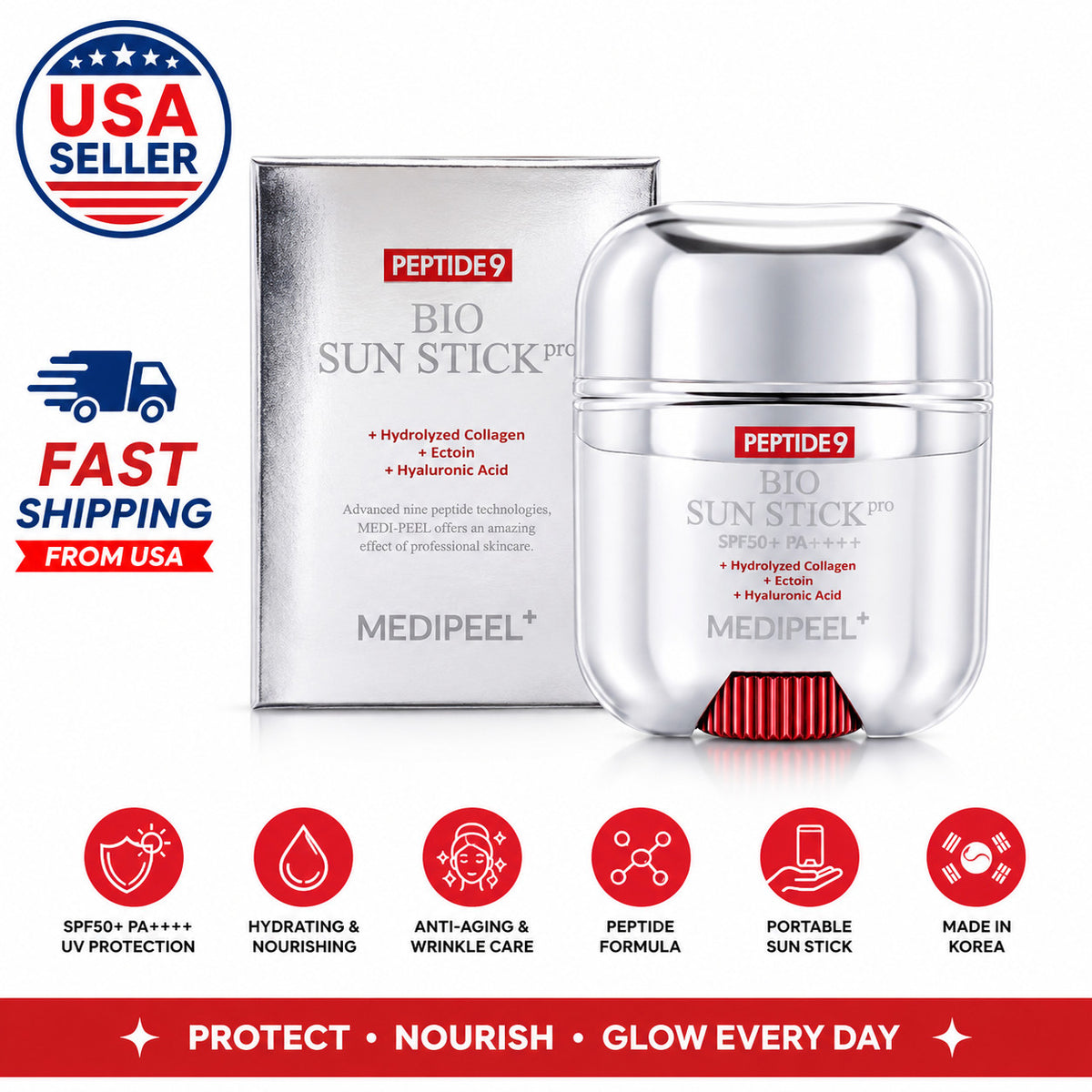 SPF50+ PA++++ Sunscreen Stick with Peptides for Anti-Aging 19g