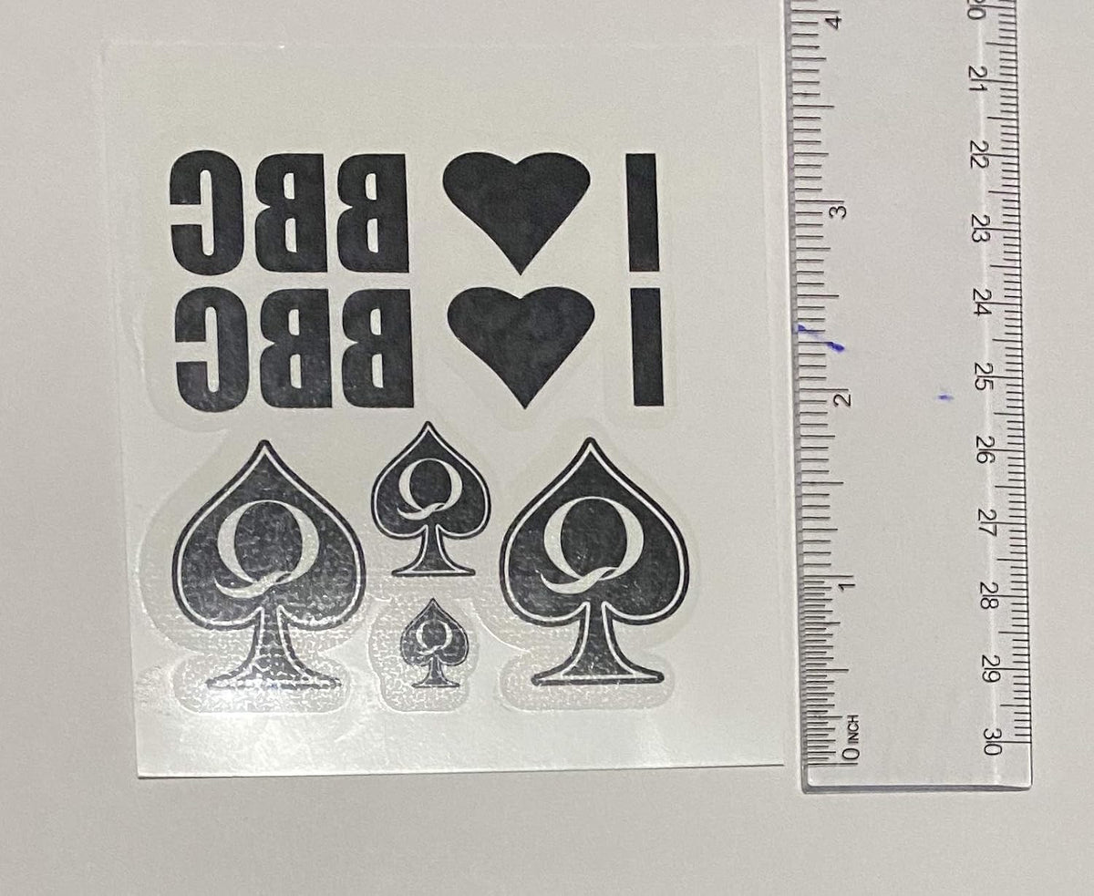 Temporary Tattoos Pack – 5 Sheets, 30 Designs, BBC & Queen of Spades Motifs