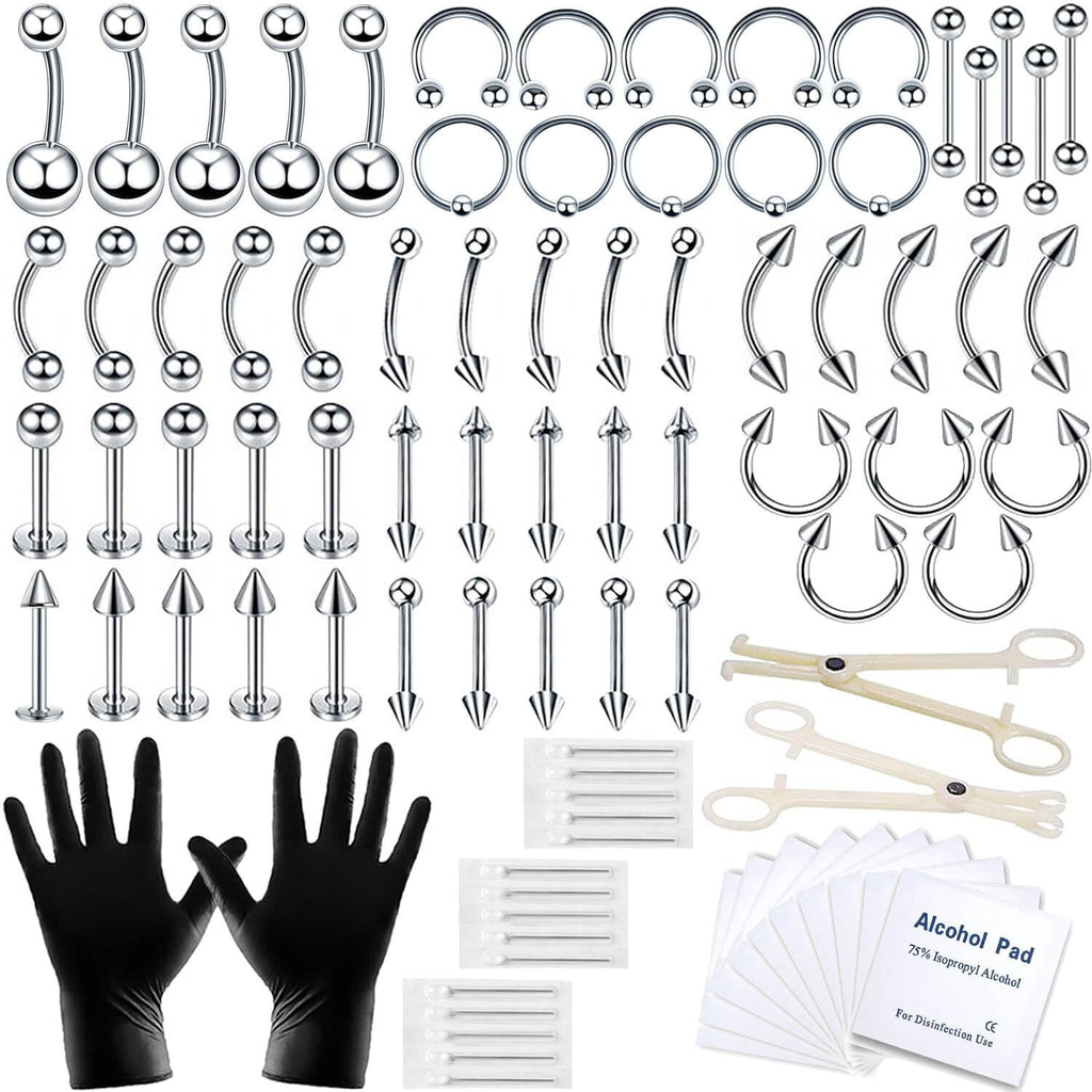 84-Piece Body Piercing Kit 14G 16G Tools Set for Nose Tongue Lip Ear Eyebrow