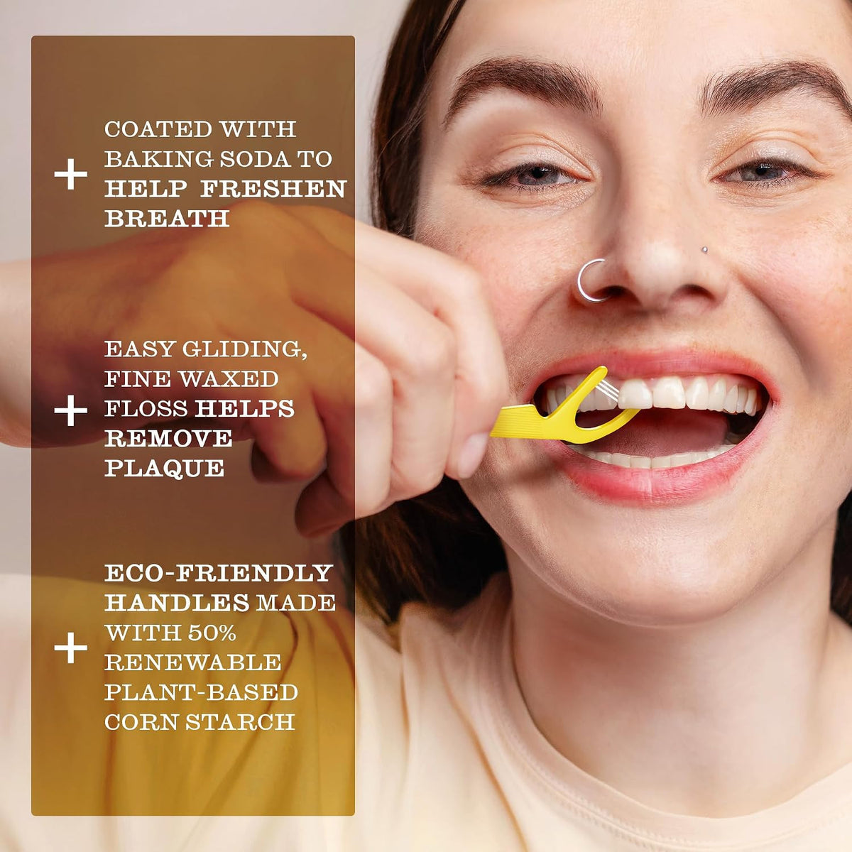 Eco-Friendly 3-Strand Floss Picks with Mint & Baking Soda - Dual Action Oral Care