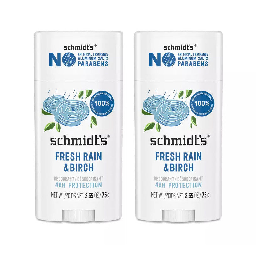 Natural Deodorant Stick Fresh Rain & Birch 2.65 oz Pack of 2 - Vegan, Aluminum-Free