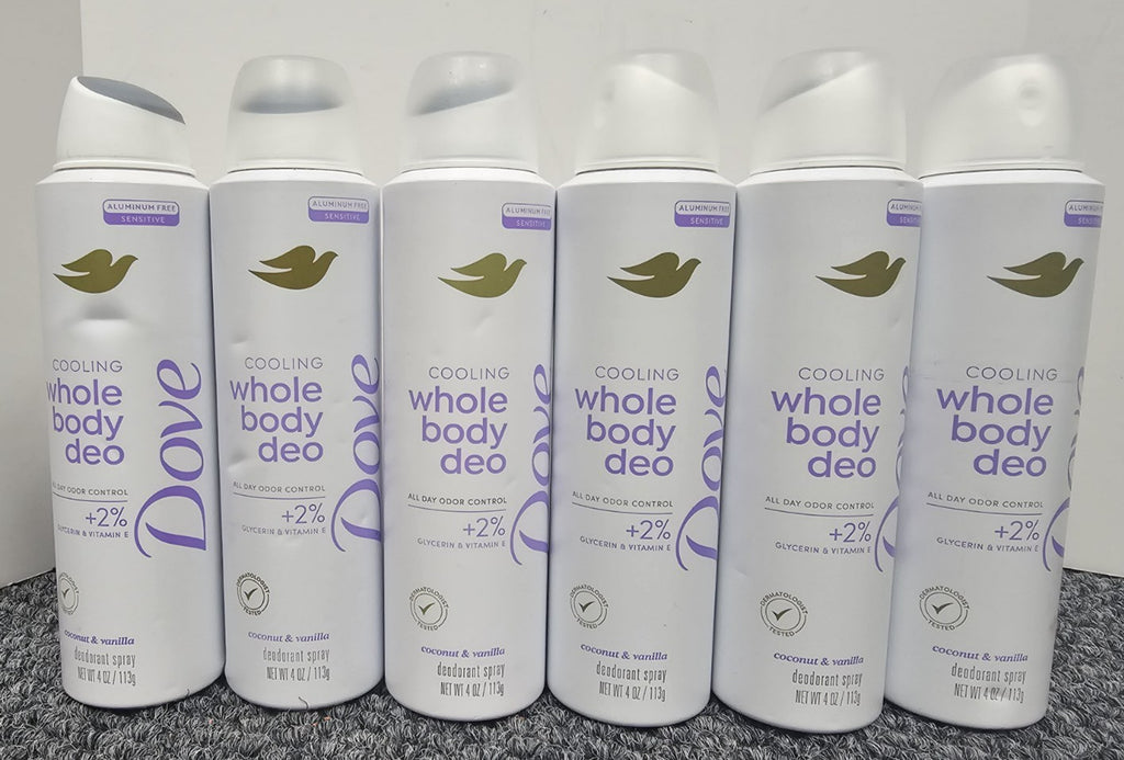 Six Pack of Dove Cooling Body Deodorant Spray Coconut Vanilla 4oz