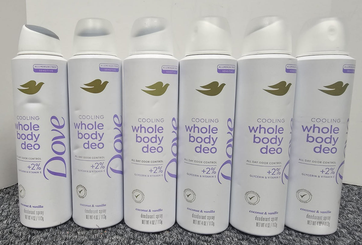Six Pack of Dove Cooling Body Deodorant Spray Coconut Vanilla 4oz