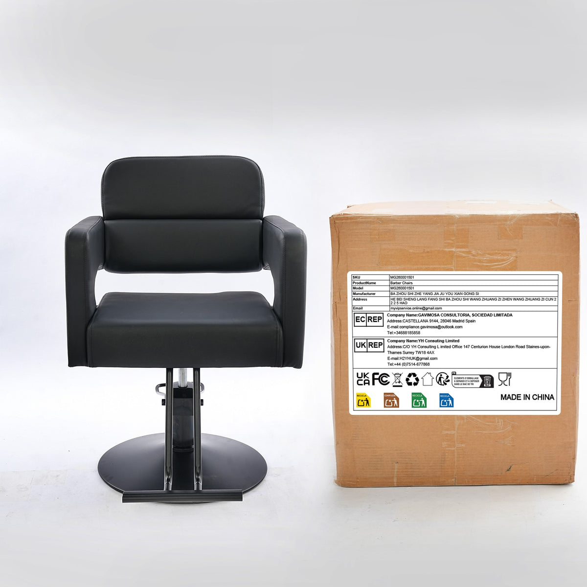 Hydraulic Salon & Barber Chair with 360° Adjustable Seat and Backrest